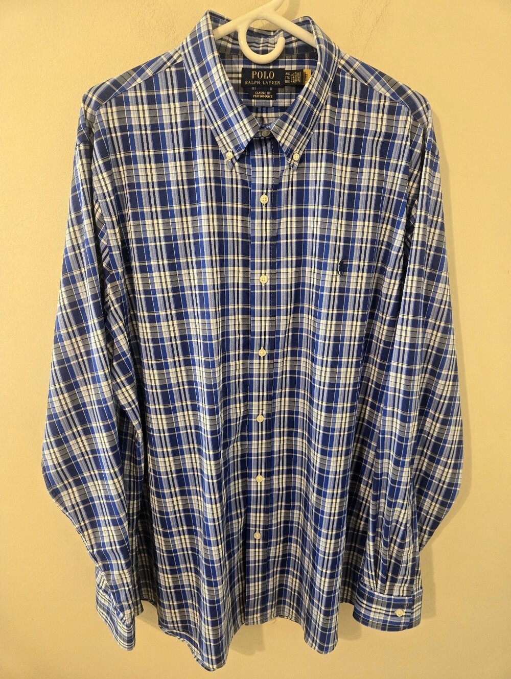 Polo Ralph Lauren Men’s XXL Classic Fit Performance Blue Plaid Button Down Shirt